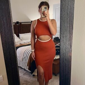 Pink Queen Women's Cutout Sleeveless Tank Slit Ribbed Bodycon Midi Dresses